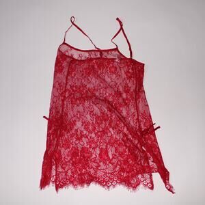 Bra N Things Red Semi Sheer Lace With Eyelash Lace And Side Slits Size 8